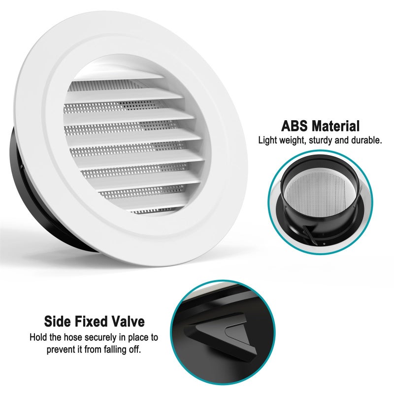 HG Power 6 Inch Soffit Vent Cover â€“ Round ABS Louver with Built-in Screen Mech for Attic, Bathroom, Garage & Dryer Duct Ventilation (150mm,White) - Image 3